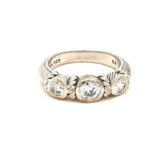 Vintage Judith Ripka Sterling Silver 3 CZ Stone circa late 90's Ring Size 6 - Picture 6 of 10